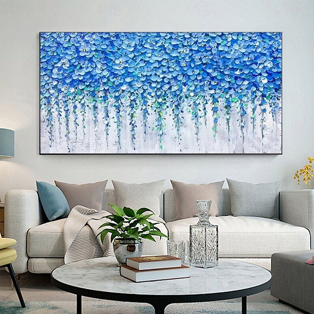 großes handgemachtes 3D Wald Ölgemälde handgemachtes abstraktes Blumen Ölgemälde auf Leinwand große Wandkunst minimalistisches blaues Blumenkunstgemälde individuelles Gemälde Boho Wanddekor für 2025 - $116.99 –P2