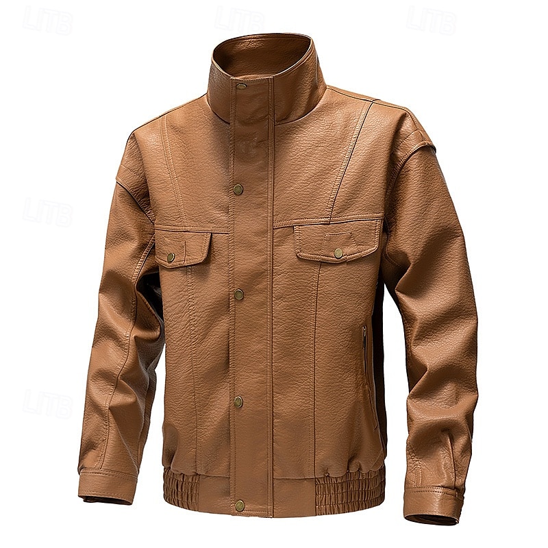 Homme Veste en Similicuir Veste moto Blouson de Moto Vacances Quotidien Coupe-vent Chaud Avec Poches Automne Hiver Uni Mode Classique Col montant Régulier Noir Jaune Gris Veste de 2025 ? $58.99 –P14