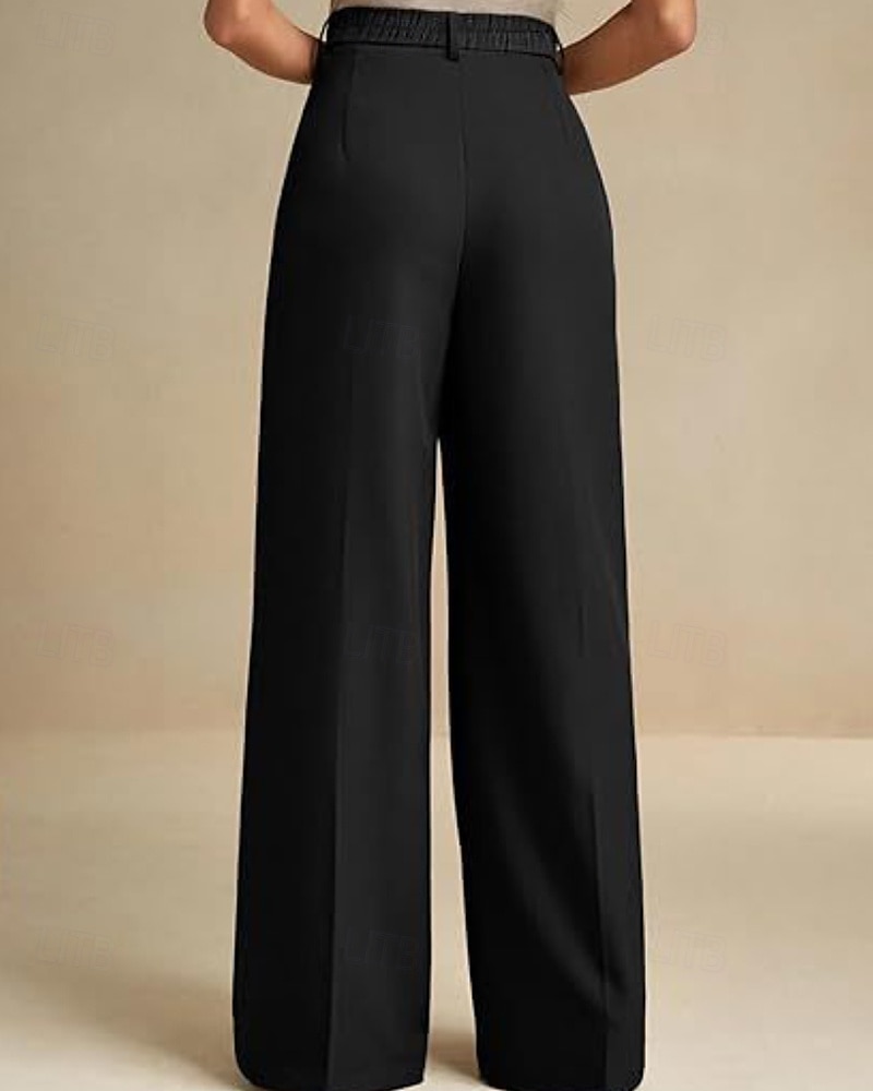 Dam Brett skaft Byxor Streetwear Ledigt Fullängd Naturlig Slät Elastisk midja Bekväm Gata Helgdag Dagliga kläder Aprikos Grå Svart Vit Höst Normal 2026 - $32.99 –P3