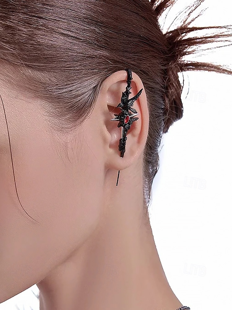 Dámské gotické havraní náušnice s červeným drahokamem – halloweenské šperky ze slitiny vhodné na večírky, cosplay a večerní akce. 2025 - $11.99 –P3
