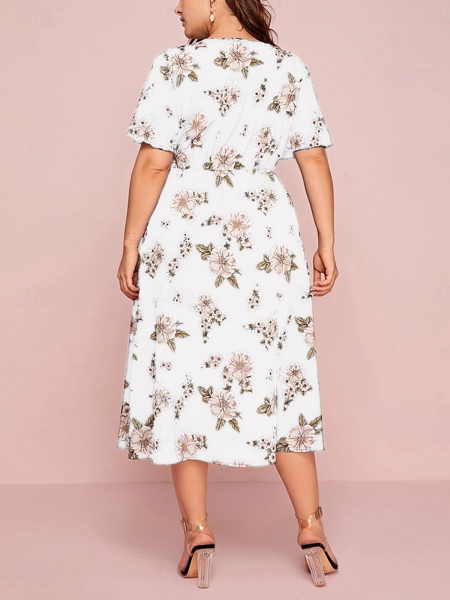 Pentru femei Mărime Plus Rochie casual Floral În V Manșon scurt Vară Primăvară Elegant Modă Modern Casual Rochii Midi Zilnic Concediu Rochie 2025 - $23.99 –P11