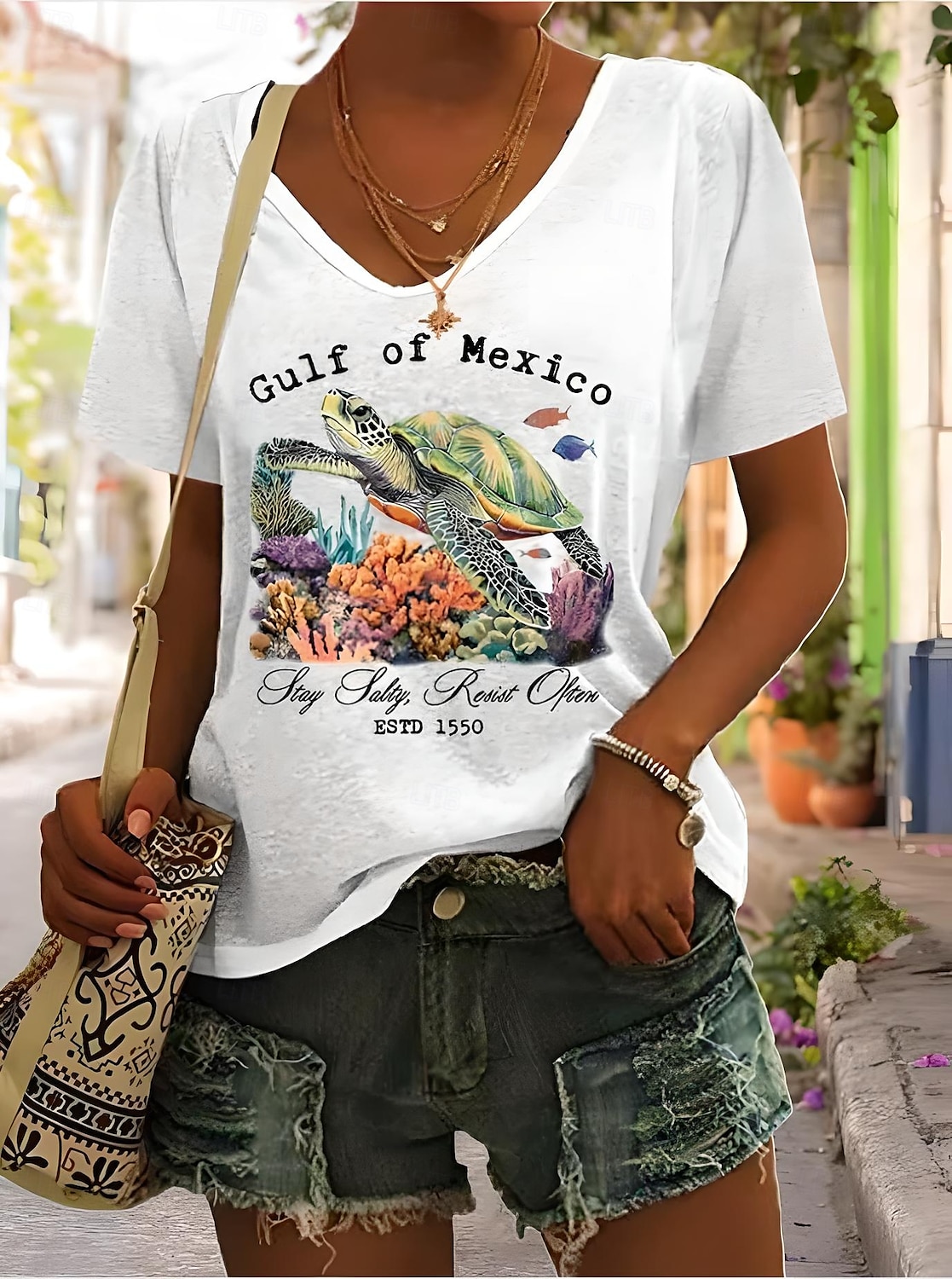 Femmes T-shirt Graphique Animal Lettre ancien Élégant Classique Manche Courte Col en V Hauts Réguliers Quotidien Imprimé Noir Blanche Bleu Vert Gris Été Printemps de 2025 ? $21.99 –P1
