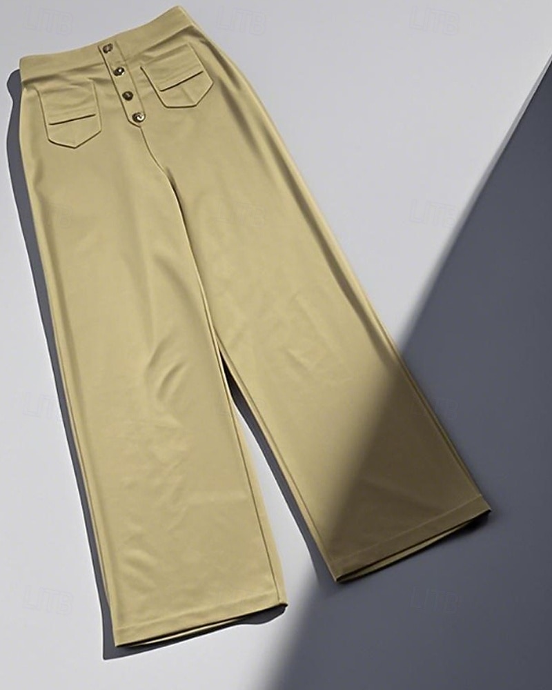 Pentru femei Picior Larg Pantaloni Drept Șic Stradă Casual Lungime totală Natural Simplu Buzunar Talie elastică Cataramă Comfortabil În aer liber Stradă Ieșire Măr Verde Gri Închis Roșu portocaliu 2025 - $19.99 –P9