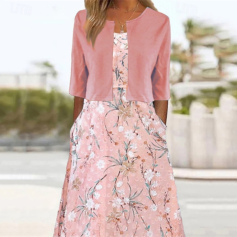 Pentru femei Rochii Midi Rochie casual Set de rochii Modă Modern Zilnic Plajă Sfârșit de săptămână Fit regulat Floare Manșon Jumate În V Alb Roz Îmbujorat Kaki Albastru Deschis Primăvară Toamnă 2025 - $29.99 –P2