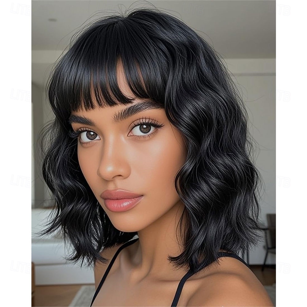 Peruca loira com mechas castanhas e franja, peruca curta e cacheada para mulheres, comprimento dos ombros de 14 polegadas, perucas de substituição de cabelo de aparência natural para uso em festas de de 2026 por $23.99 –P5