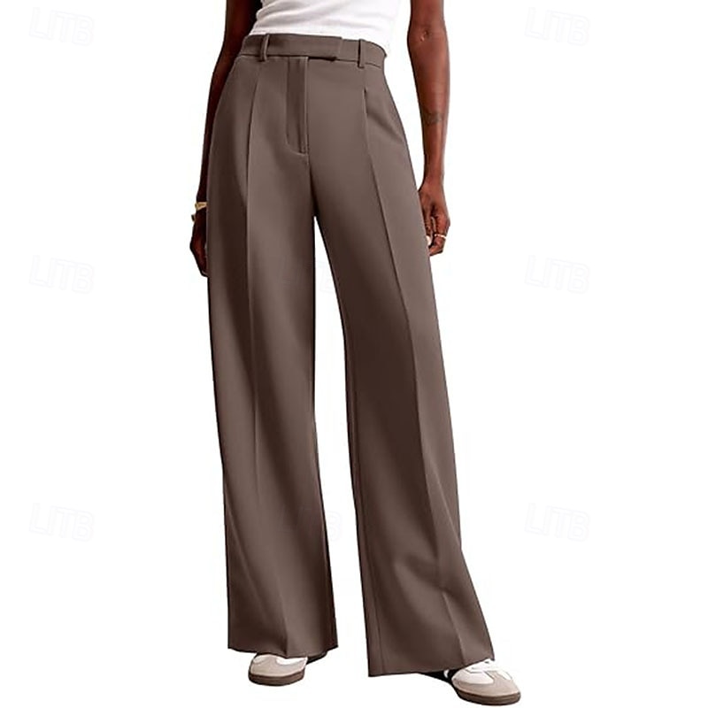 Women's Wide Leg Slacks Streetwear Casual Full Length Natural Plain Elastic Waist Comfy Street Holiday Daily Wear Ash Dark-Gray Dark red Apricot Fall Regular Fit 2026 - $32.99 –P16