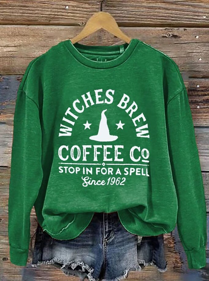 Femmes Sweatshirt Pull Graphique Crâne Sorcière Mode Occasionnel manche longue Col ras du cou Col rond Hauts Réguliers Rue Tenue Quotidienne Occasionnel Imprimé Vert herbe Noir Blanche Bleu Orange de 2025 ? $24.99 –P10