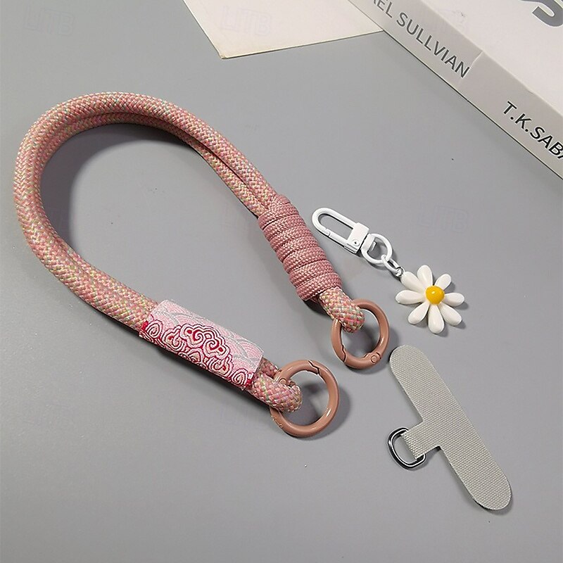 Corde courte imprimée pour téléphone portable, pendentif fleur, corde tissée courte à double usage, corde de suspension robuste pour voyage en plein air pour hommes et femmes de 2025 ? $9.99 –P1