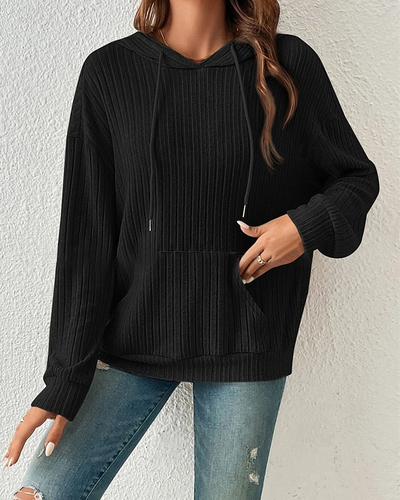 Dame Pullover hettegenser-genser عادي Gatemote Fritid Behagelig Langermet Med hette Vanlige topper Gate Ferie Ut på byen Lomme foran Svart Beige Grå Høst 2025 - $26.99 –P8