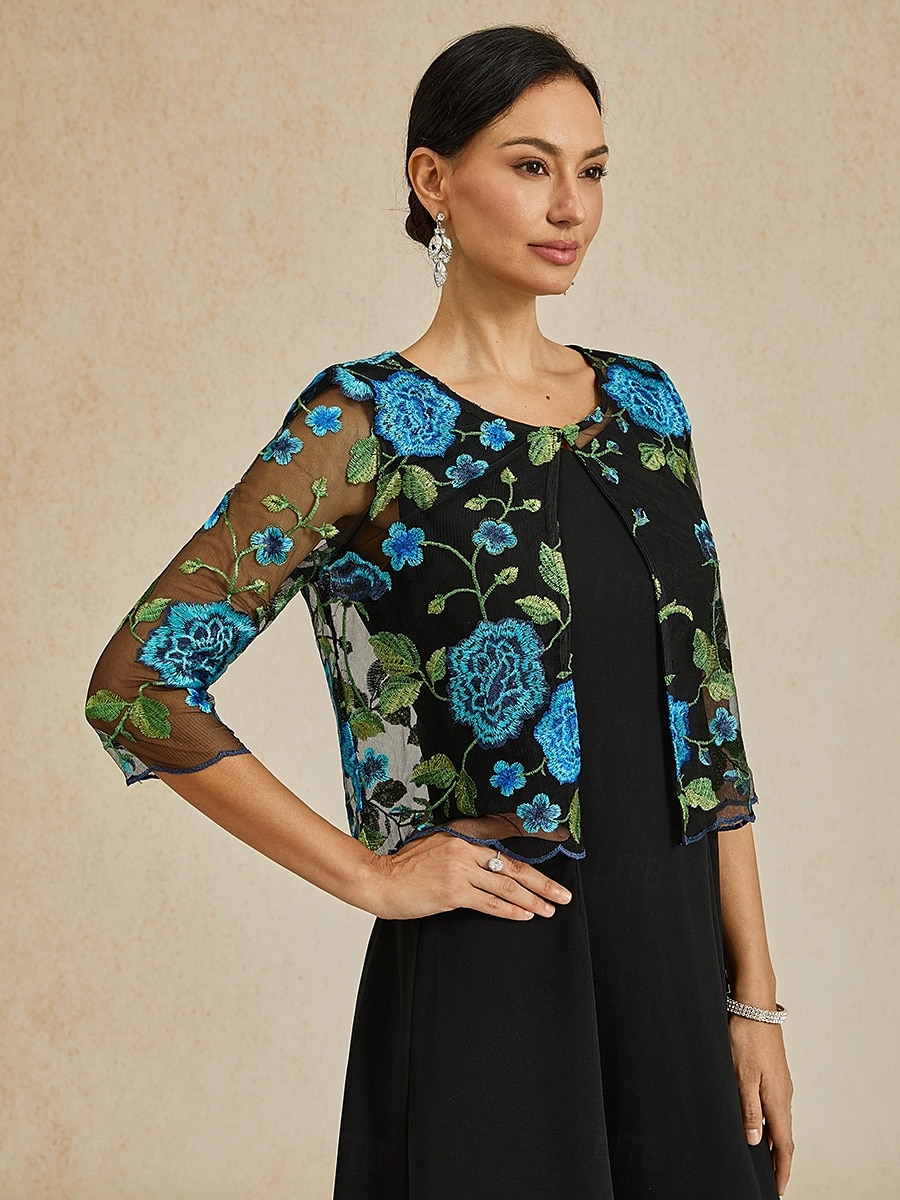 Damen Strickjacke Spitze bestickt elegant Basic lässig geblümt formell kurz Rundhalsausschnitt lockere Passform 3/4-Ärmel Oberbekleidung Marineblau Sommer Frühling 2025 - $49.99 –P5
