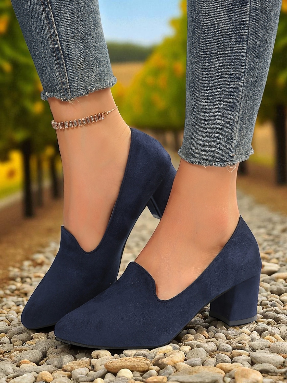 Women's Blue Block Heel Shoes– Elegant Faux Suede Pumps for Semi-Formal Gatherings, Cottage Garden Parties and Church Sundays 2025 - $24.99 –P3