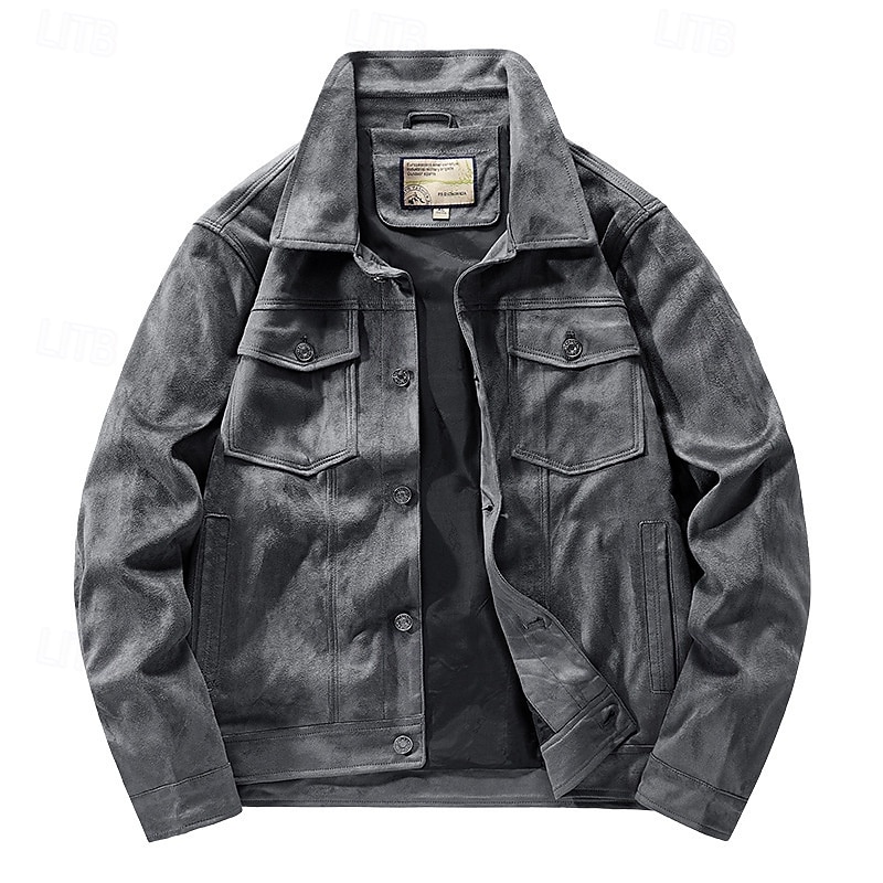 Homme Veste Légère Veste en faux suède Vacances Quotidien Avec Poches Printemps Automne Uni Mode Classique Revers Régulier Noir Kaki Café Gris Veste de 2026 ? $57.99 –P15