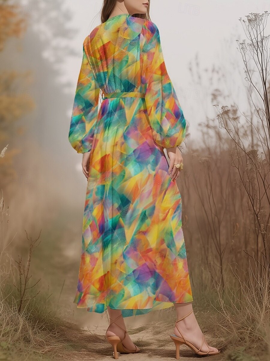 Damen Midikleid Freizeitkleid Chiffon Schwingkleid Modern Urlaub Täglich Wochenende Normale Passform Geometrisch Farbverläufe Langarm V Ausschnitt Schwarz Gelb Königsblau Blau Sommer Frühling Herbst 2025 - $31.99 –P1