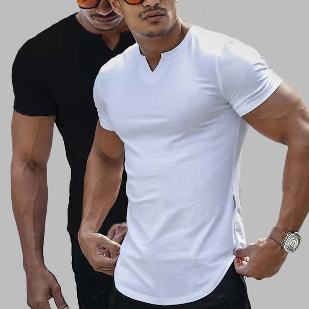2 Pieces Men's T Shirt Casual Style Short Sleeve V Neck Summer All Seasons Plain Fashion Classic Casual 2 Pack Plain Street Casual Sports White Top Tee for Men 2025 - $20.99 –P4
