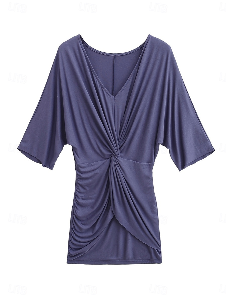 Damen Minikleid Freizeitkleid Etui-Kleid Sommerkleid Gerafftes Kleid Mode Modern Täglich Strand Wochenende Normale Passform Einfach Dreiviertelarm V Ausschnitt Schwarz Weiß Rosa Rote Sommer Frühling 2025 - $31.99 –P7