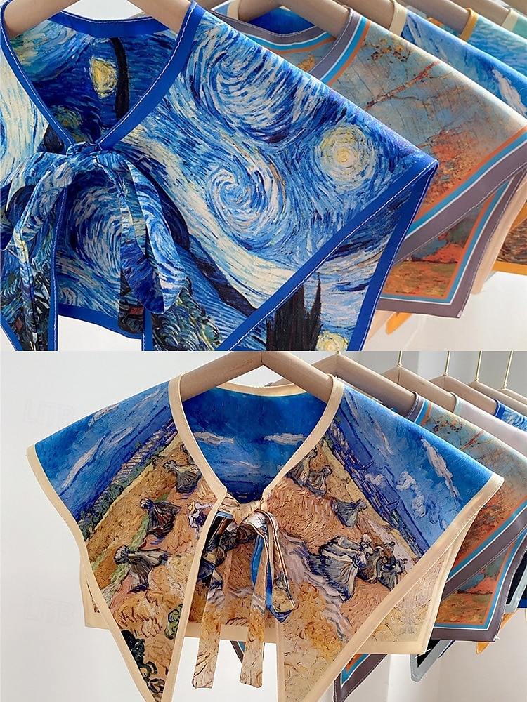 Col amovible imprimé artistique pour femme – col foulard coloré inspiré de Van Gogh, style rétro vintage, accessoire de mode élégant pour tenues décontractées, tenues de bureau et événements artistiques de 2025 ? $11.99 –P4