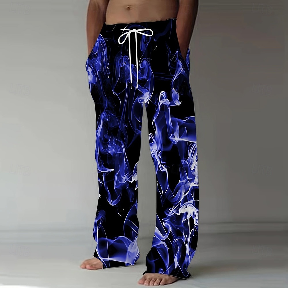 Męskie Kolorowy Jasnopopielaty Spodnie Spodnie codzienne Luźne spodnie Średni Talia Moda na co dzień Streetwear Święto Elastyczny pas ściągany sznurkiem Spodnie lniane z kieszeniami Lato Wiosna Druk 2026 - $27.99 –P4