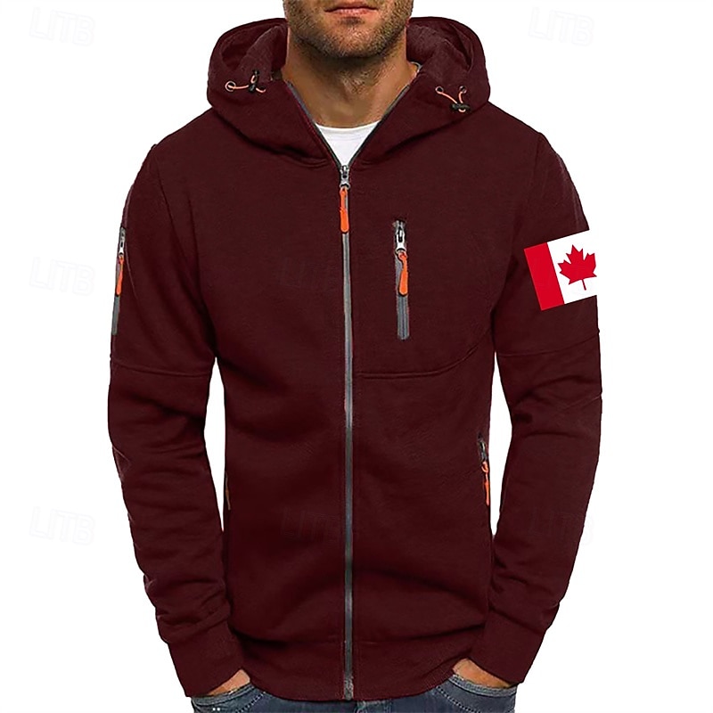 Hombre Sudadera Sudadera con capucha y cremallera completa Negro Blanco Vino Verde Ejército Azul Marino Con Capucha Bandera Cremallera Bolsillo Deporte Diario Festivos Poliéster Ropa de calle Básico 2025 - $22.99 –P3