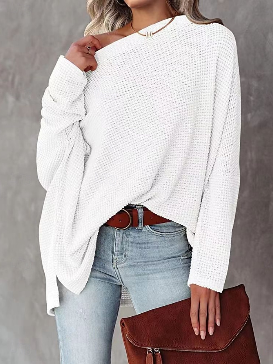 Femmes Chemise Couleur Unie Élégant Occasionnel manche longue Col ras du cou Hauts Réguliers Quotidien Argent Noir Blanche Vin Bleu Été Printemps Automne de 2025 ? $25.99 –P7