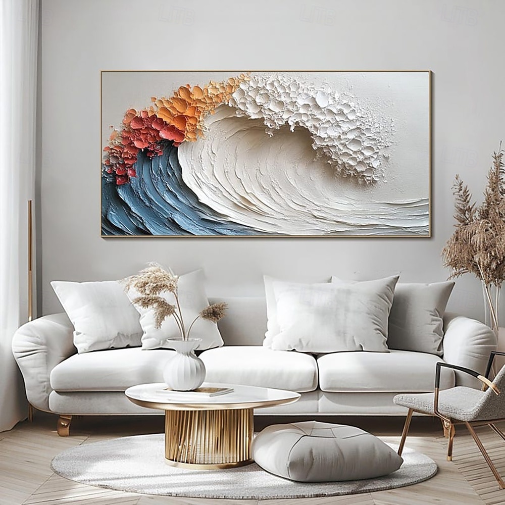 peinture à l'huile faite à la main peinte à la main horizontale abstraite épaisse texture huile vagues paysage moderne salon décoration de la maison toile roulée (sans cadre) de 2025 ? $77.99 –P5