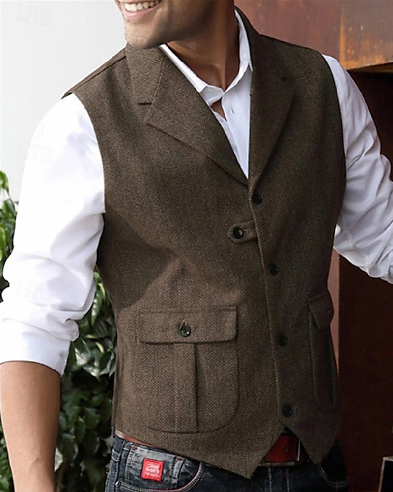 Hombre Chaleco Vacaciones Fiesta Negocio Moda Casual Verano Primavera Bolsillo Botones Poliéster Cómodo Plano Recto 1 botón Diseño Ajuste regular Azul Marino Verde Oscuro Café Gris Chaleco 2025 - $27.99 –P2