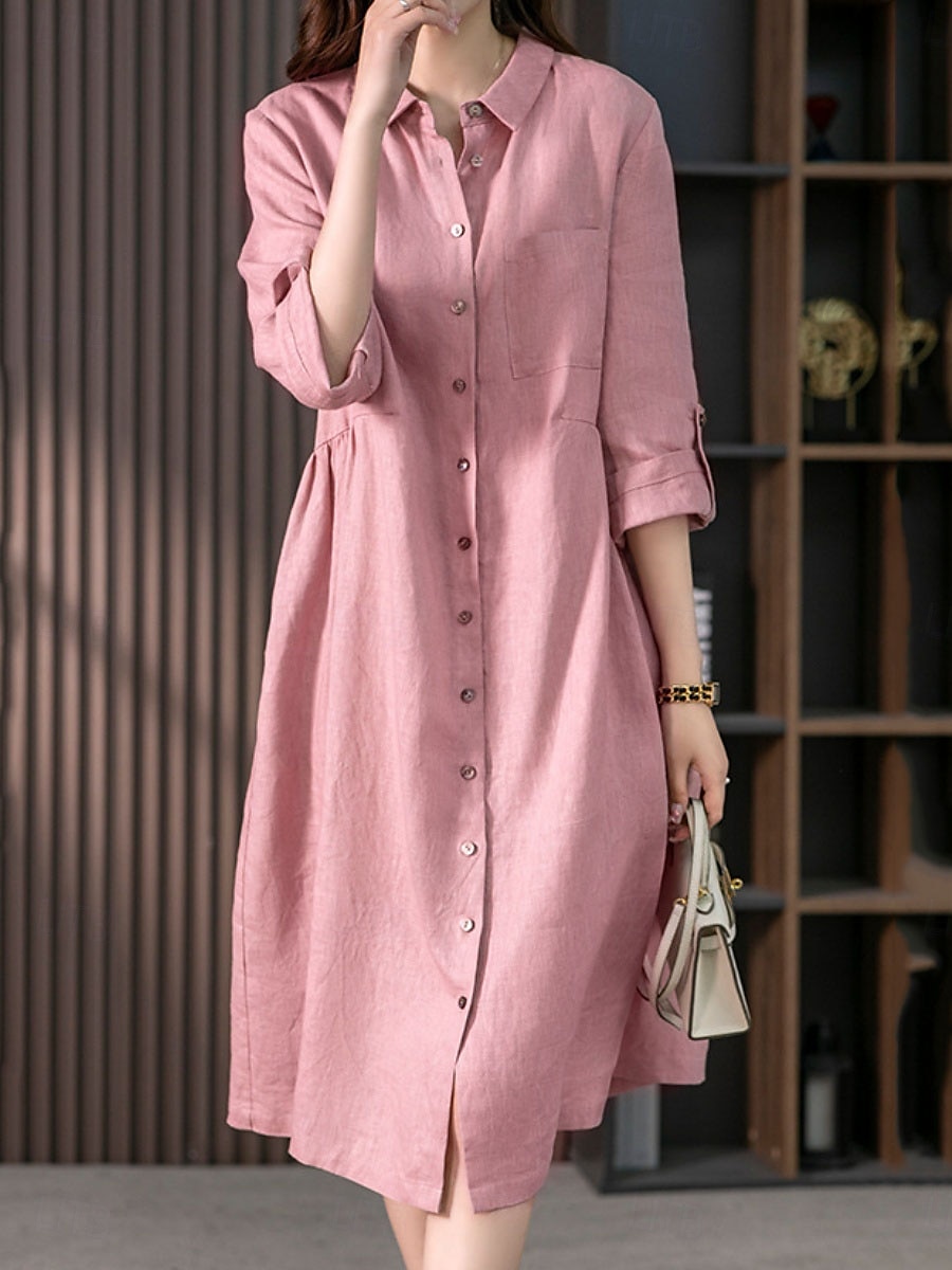 Pentru femei Rochii Midi Rochie A line Rochie de vară Casual Zilnic Fit regulat Simplu Lungime Manșon 3/4 Rever Roz Îmbujorat Trifoi Vară Primăvară Toamnă 2025 - $36.99 –P1
