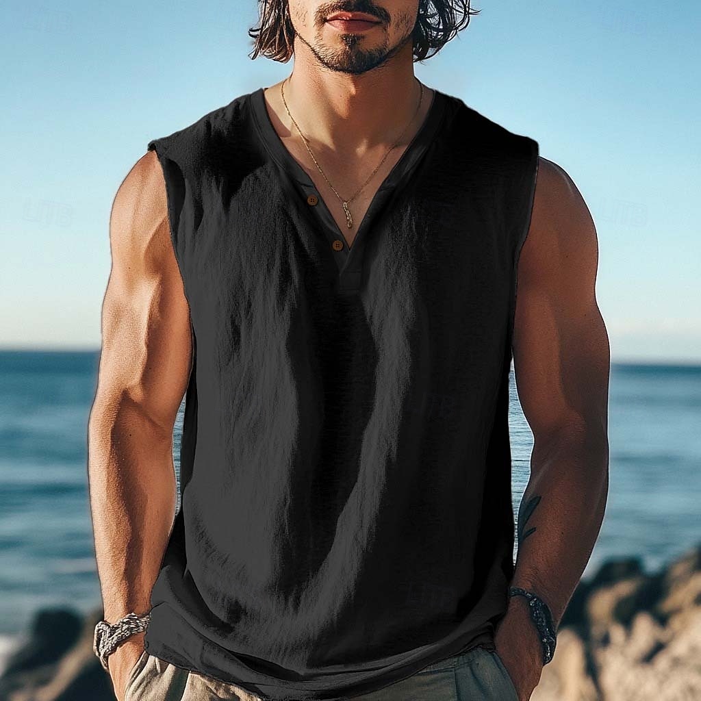 Bărbați Tricou Fără manșon Manșon scurt În V Vară Simplu Texturat Modă Clasic Casual Simplu Stradă Casual Sport Negru Alb Albastru Top tricou pentru bărbați 2025 - $16.49 –P4