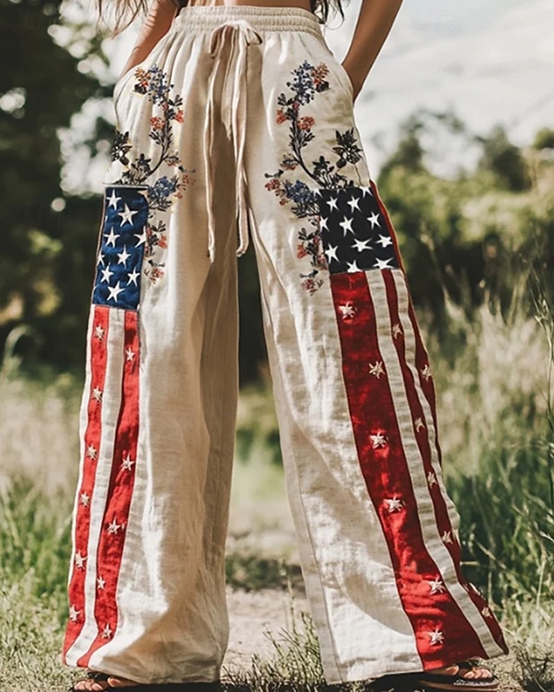Per donna Gamba larga Pantaloni Pantaloni Palazzo Moda Boho Lunghezza intera Vita Alta Bandiera Nazionale Elastico in vita Coulisse Stampato Traspirabilità Confortevole Streetwear Abbigliamento del 2025 a $32.99 –P1