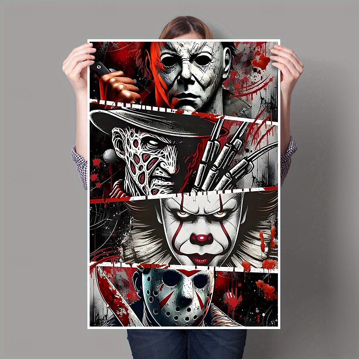 Póster de lienzo con diseño de personaje de terror de 1 pieza, sin marco, listo para colgar, tela resistente al agua, estilo clásico con detalles brillantes para baño, dormitorio, oficina, sala de 2025 - $13.99 –P1