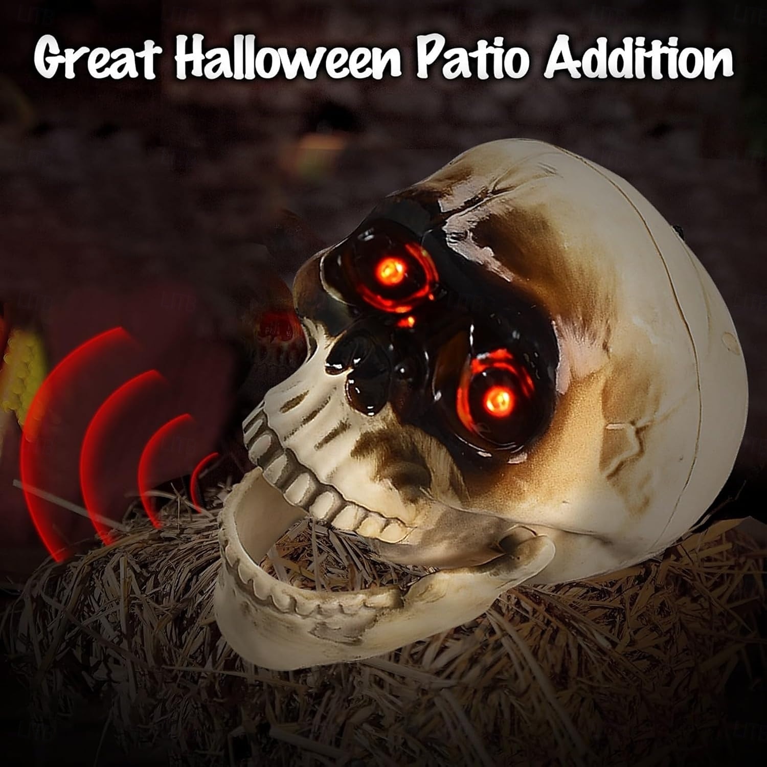 2025年 ハロウィーンの電動スカルヘッド。サウンドコントロールセンサーが光り、怖い口が開いていて、いたずらや飾りとして吊り下げられます。  コレクション – $18.99 –P6