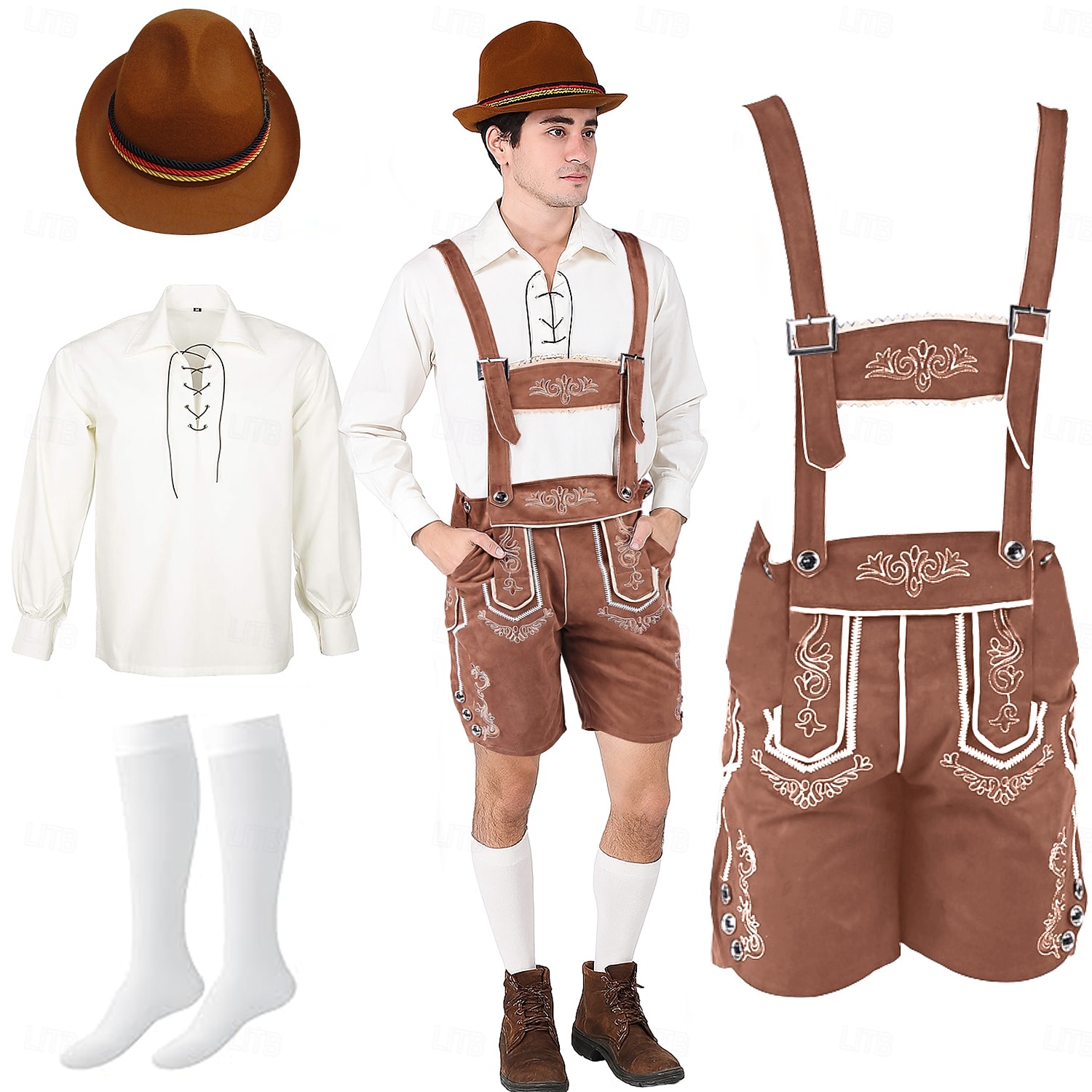 Oktoberfest Lederhosen Koszula alpejski kapelusz bawarski Niemiecki Łąki Męskie Karnawał Impreza Festiwal Piwa Tkanina w stylu tradycyjnym Bluzka Szorty Stroje 2026 - $60.99 –P1