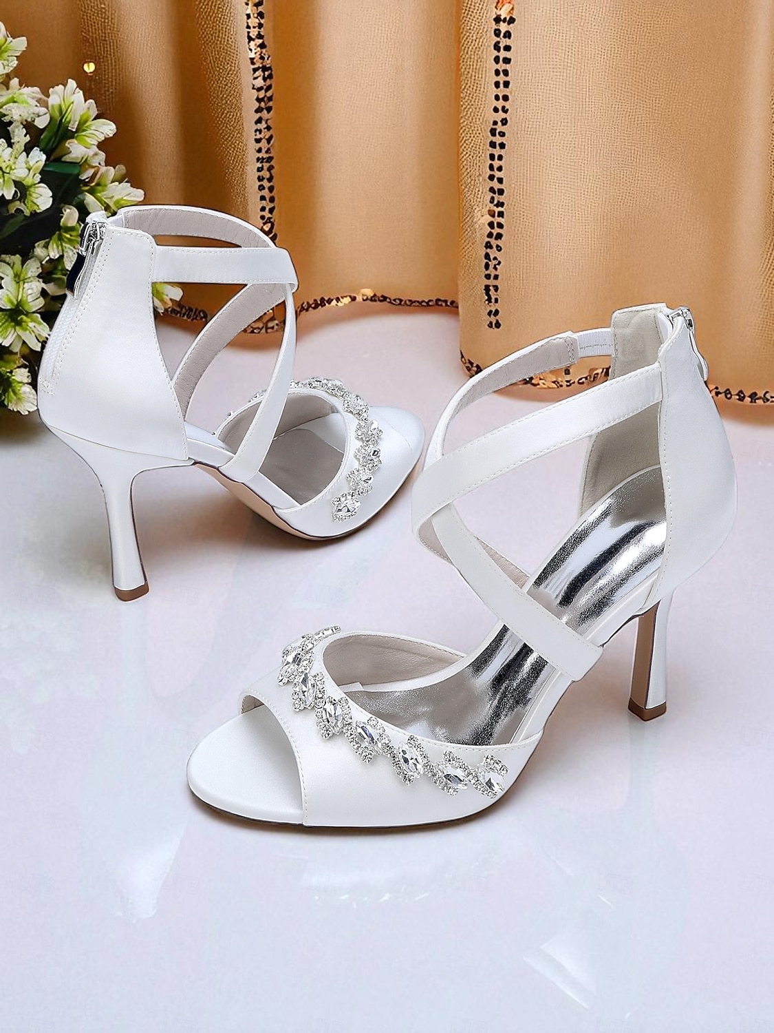 صنادل نسائية بكعب عالٍ ومقدمة مفتوحة من الأمام ومرصعة بأحجار الراين من الساتان - أحذية أنيقة بأشرطة متقاطعة للسيدات، مثالية لحفلات الكوكتيل والمناسبات الرسمية 2025 - $59.99 –P4