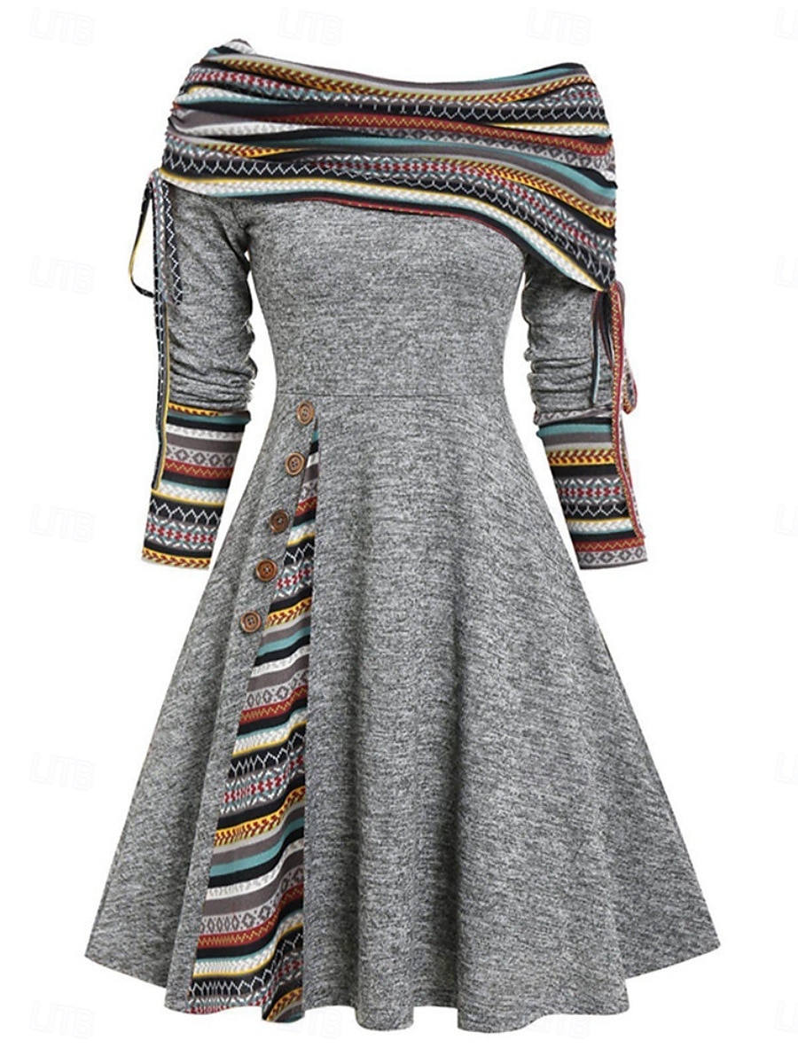 Damen Minikleid A Linie Kleid Lässig Täglich Normale Passform Karomuster Langarm Schulterfrei Schwarz Rote Marineblau Königliches Blau Frühling Herbst Winter 2025 - $31.99 –P1
