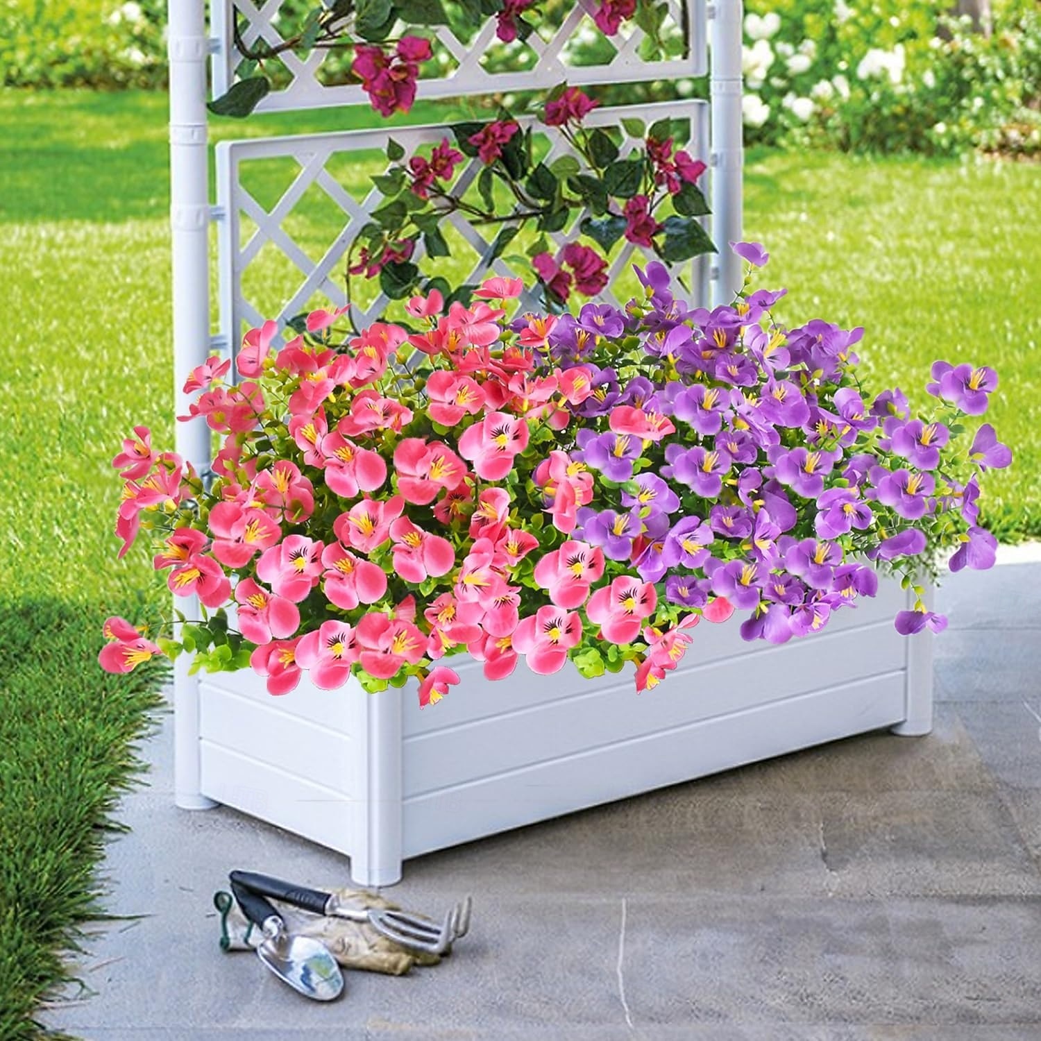 TYL&TYS 12 Mazzi Di Viole Del Pensiero Artificiali Per Esterno - Resistenti Ai Raggi UV, Colorate, Altezza 37cm, Per Cesti E Giardino - 2