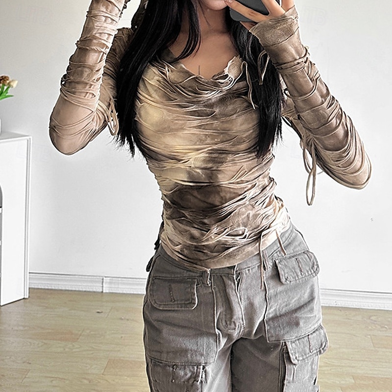 Női Nyári felsők Wrap Crop Top Színátmenet Napi Stílusos Alkalmi Hosszú ujj Kapucni Normál felsők Munka Napi Szabadság Fodrozott Nyomtatott Khakizöld Tavasz Ősz 2025 - $23.99 –P2