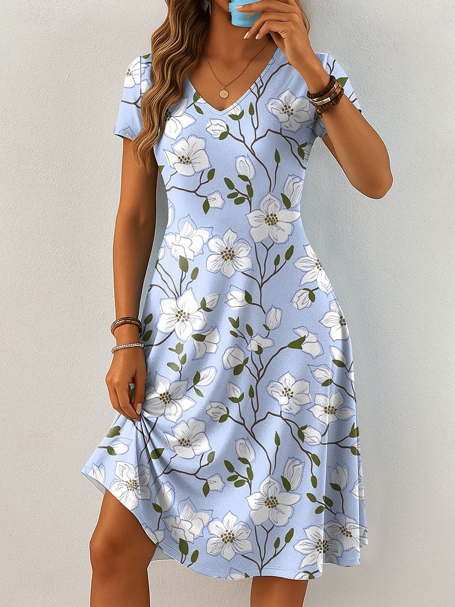 Semana Santa Mujer Vestido Midi Vestido informal Vestido estilo camiseta Vestido de verano Vestido de una línea Elegante Vacaciones Casual Playa Ajuste regular Floral Graphic Hoja Manga Corta Escote 2025 - $23.99 –P4
