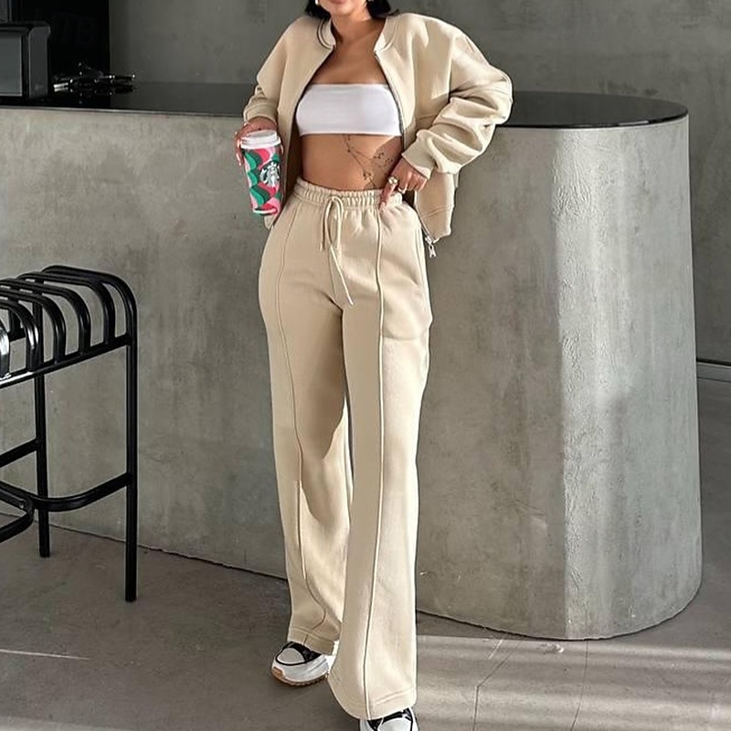 Per donna Tuta da Ginnastica Pantaloni da Tuta Abiti da salotto Con zip Tasca Tinta unita Completo Abbigliamento Autunno & Inverno Nero Bianco Palestra Allenamento Corsa Vita Alta Antivento Leggero del 2026 a $40.99 –P3