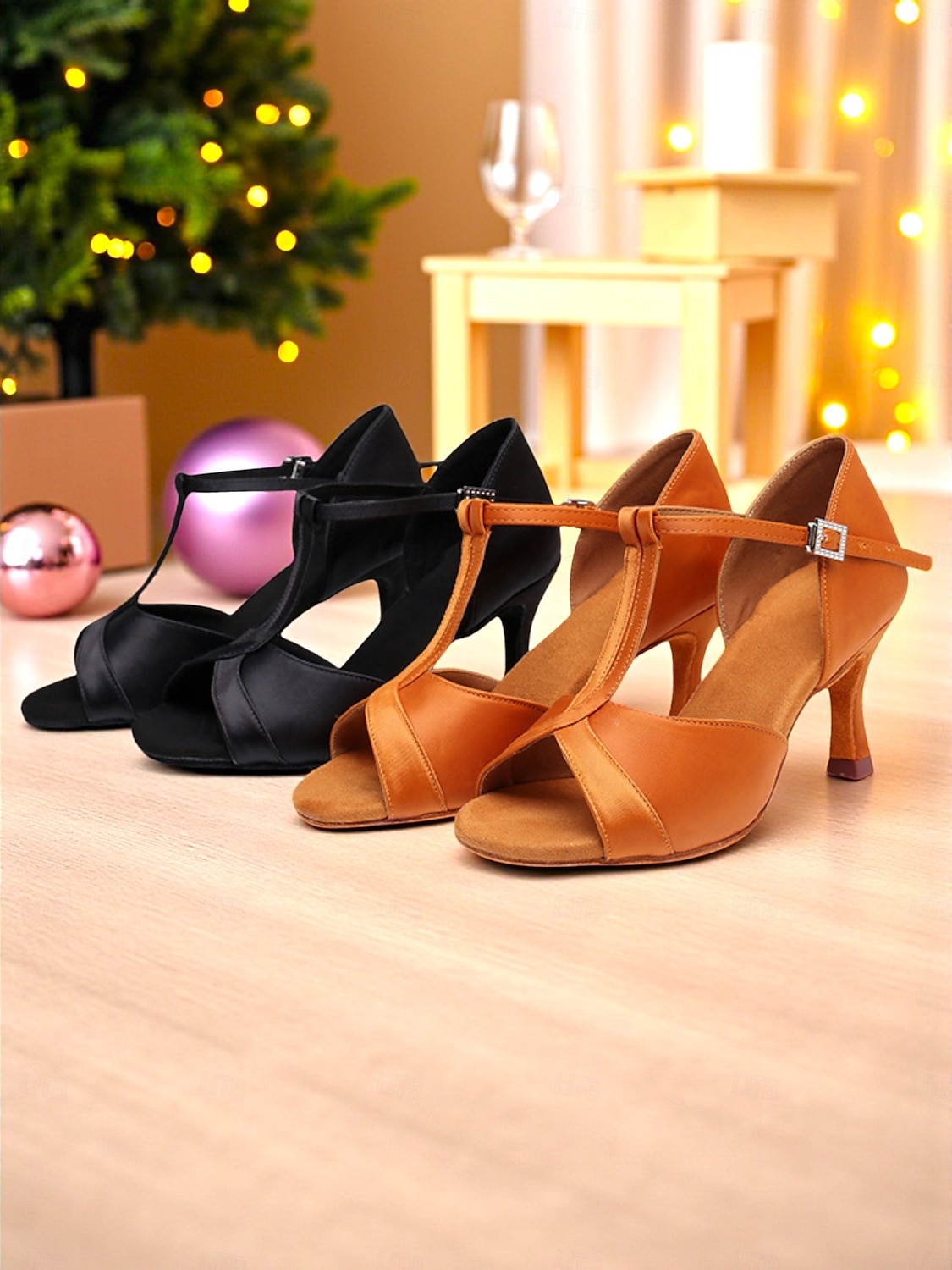 Scarpe da ballo latino da donna - eleganti tacchi a spillo con cinturino a T in raso e fibbia regolabile, comode calzature da ballo da sala e salsa per balli professionali e sociali del 2025 a $32.99 –P9