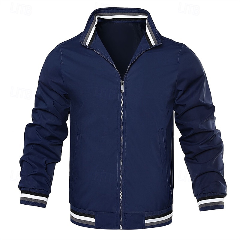 Men's Lightweight Jacket Casual Jacket Vacation Daily Pocket Spring Fall Color Block Fashion Classic Stand Collar Regular Black White Navy Blue Orange Army Green Jacket 2025 - $35.99 –P9