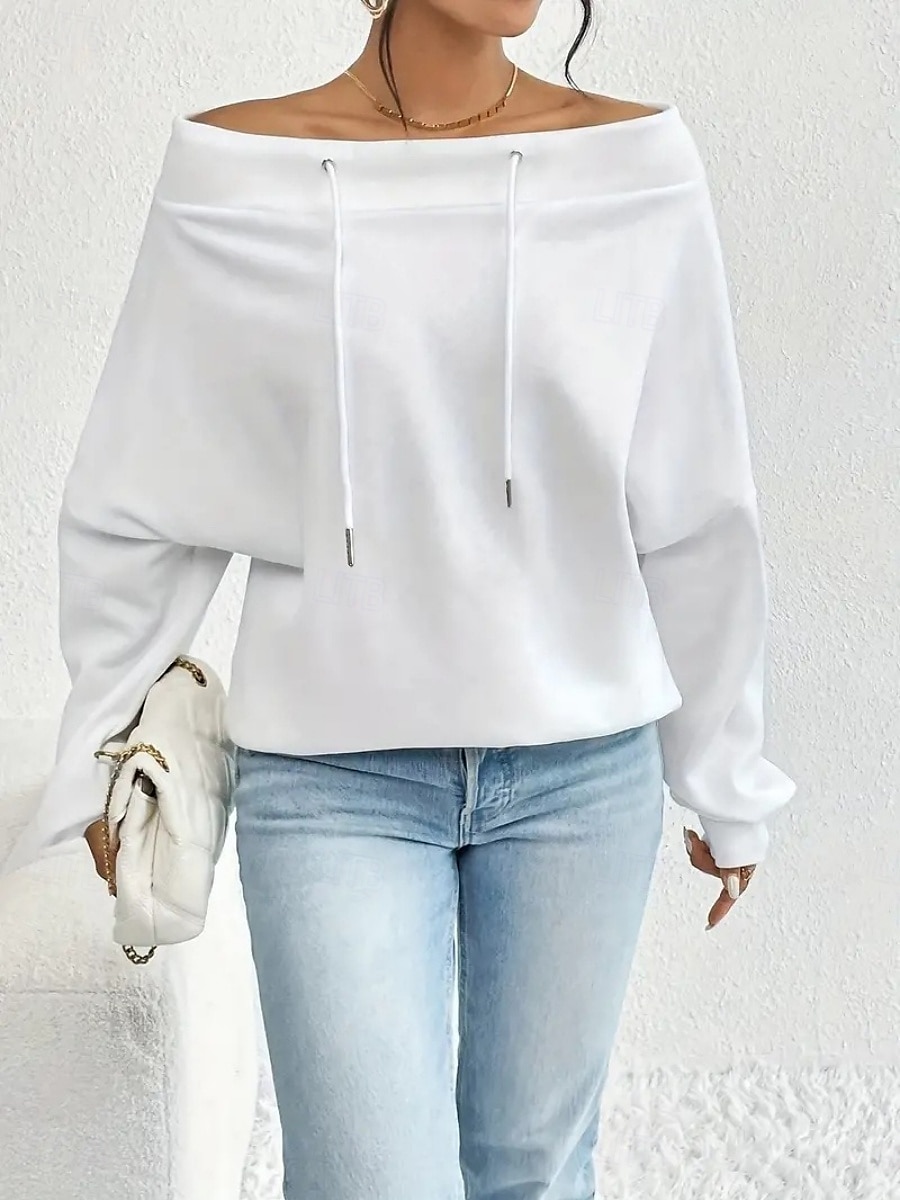 Women's Pullover Sweatshirt Plain Casual Long Sleeve Round Neck Regular Tops Street Dailywear Black White Blue Gray Fall Winter 2025 - $24.99 –P1