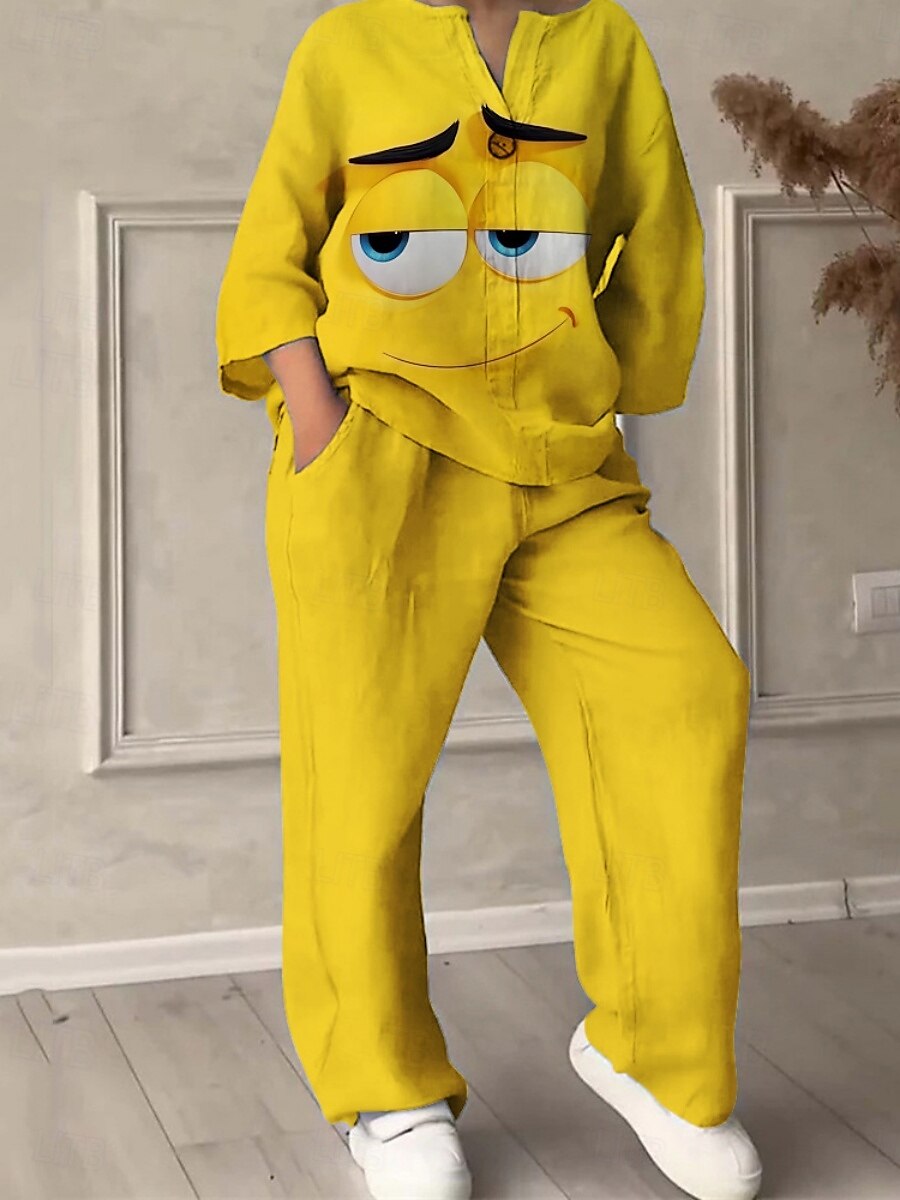 Damen Aktiv Mode Hosen-Sets Langarm V Ausschnitt 3D-Druck Druck Urlaub Täglich Ferien Gelb Rote Blau Sommer Normale Passform 2025 - $42.99 –P5