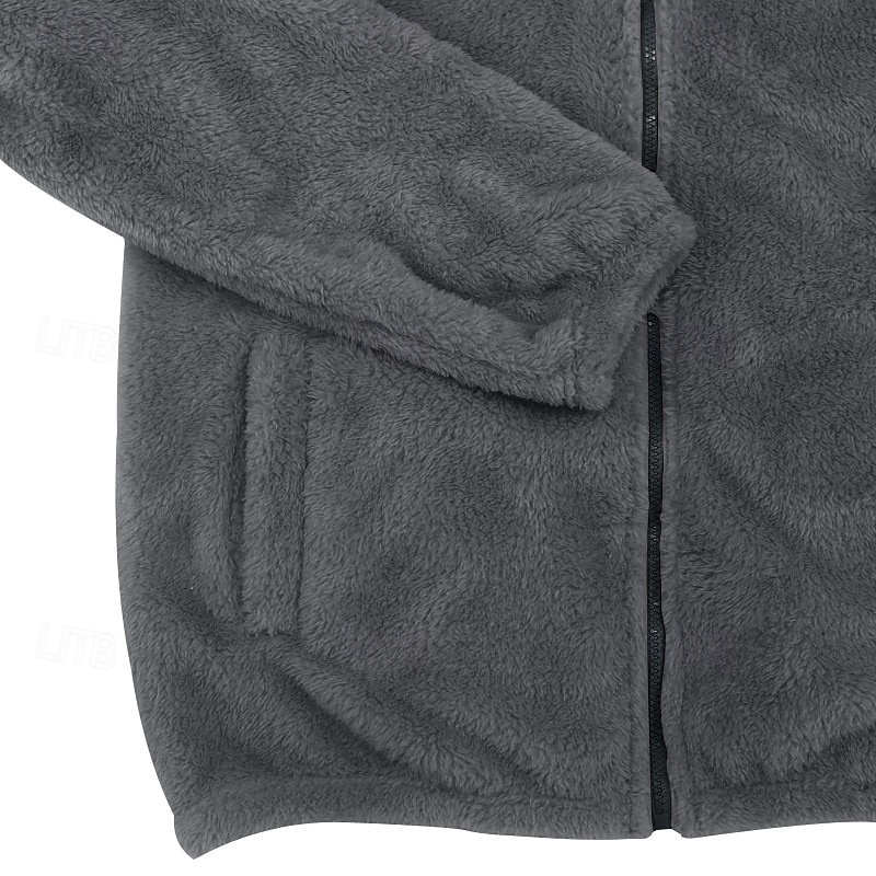 Per uomo Felpa con cappuccio Felpa con cappuccio a zip intera Felpa con cappuccio in pile Felpa con cappuccio in pile Sherpa Nero Blu marino Cachi Grigio Con Cappuccio Semplice Con zip Tasca Frontale del 2025 a $30.99 –P7