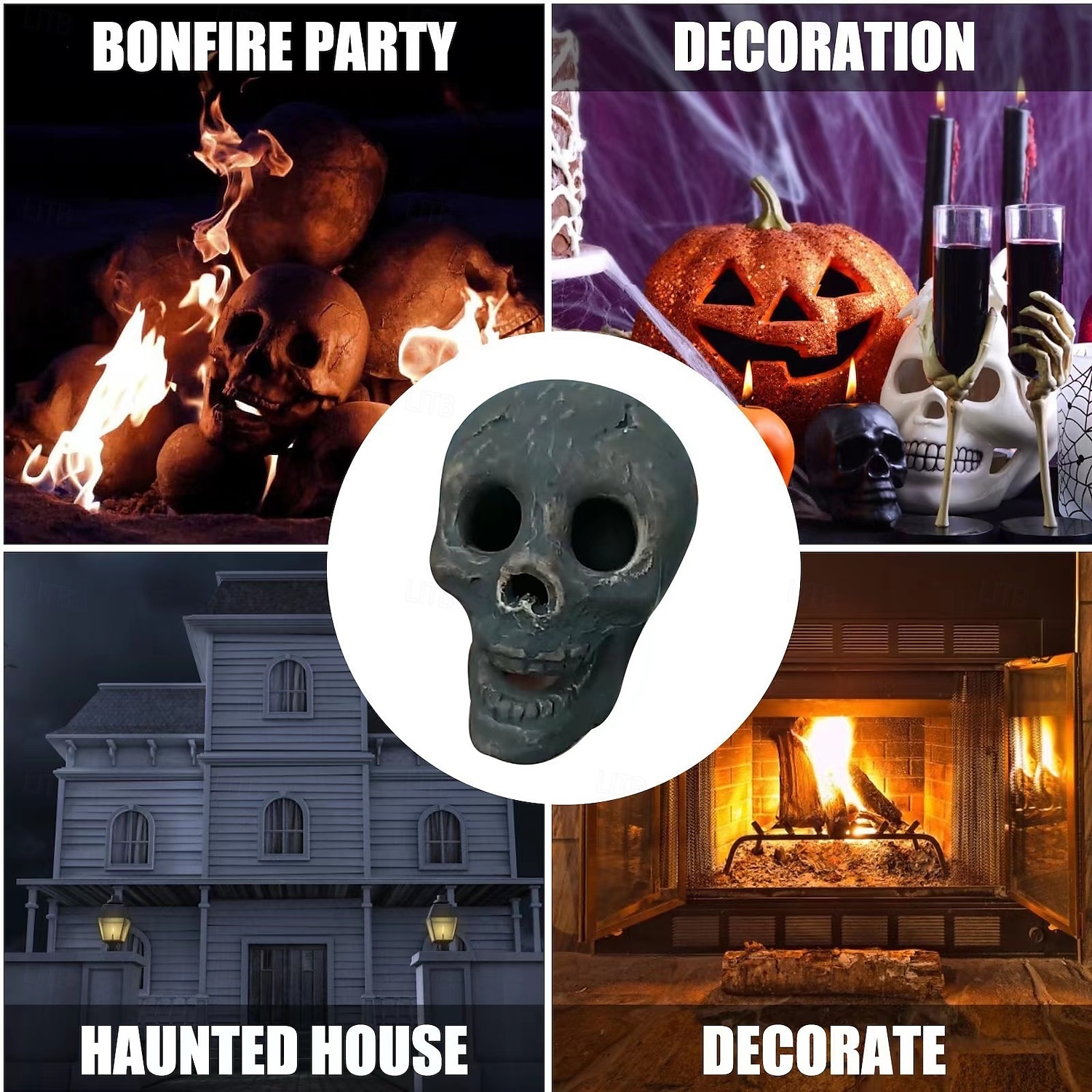 1ks halloweenská keramická ohnivzdorná lebka na ohniště, figurka hořící kostry do krbu nebo ohniště, strašidelná halloweenská párty rekvizita a strašidelná dekorace do interiéru a exteriéru 2025 - $9.99 –P3