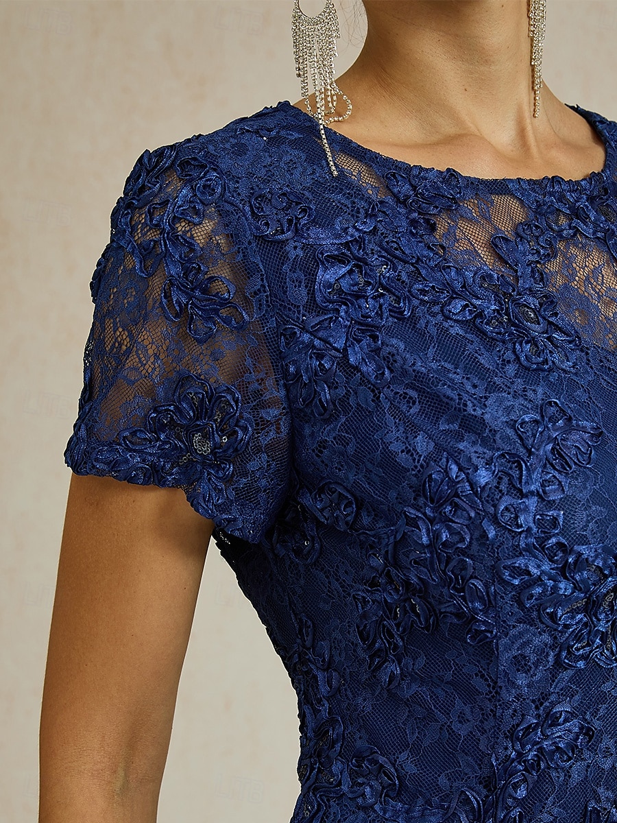 Femmes Robe maxi Robe fourreau Élégant Fête cocktail Coupe régulière Couleur Unie Manche Courte Col ras du cou bleu marine Été Printemps de 2025 ? $129.99 –P3