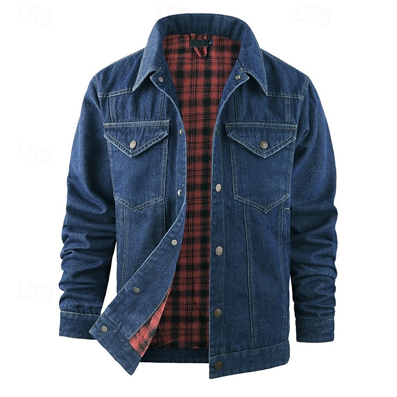 Homme Veste Légère Veste Décontractée Veste en Jean Vacances Quotidien Avec Poches Automne Hiver Uni Mode Classique Revers Régulier Noir Marron Vert Bleu de minuit Bleu clair Veste de 2025 ? $56.99 –P7