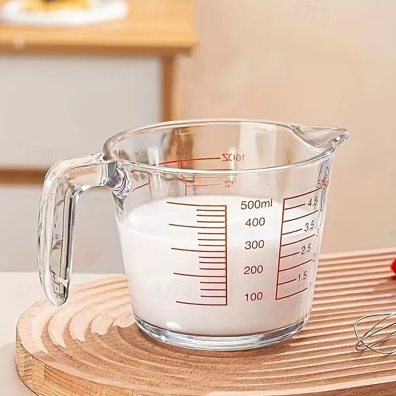 Odměrka z žáruvzdorného skla o objemu 16,91 oz s rukojetí, velkokapacitní, vhodná do mikrovlnné trouby a trouby, kuchyňský hrnek na pečení s odměrkami 2025 - $10.99 –P6
