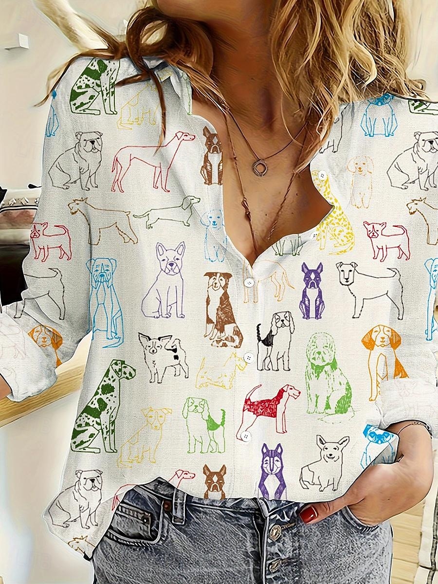Femmes Chemise Graphique Animal ancien Élégant Occasionnel manche longue Col en V Col de chemise Hauts Réguliers Travail Quotidien Boutons Imprimé Noir et Blanc Noir Bleu Arc-en-ciel Printemps de 2025 ? $32.99 –P3