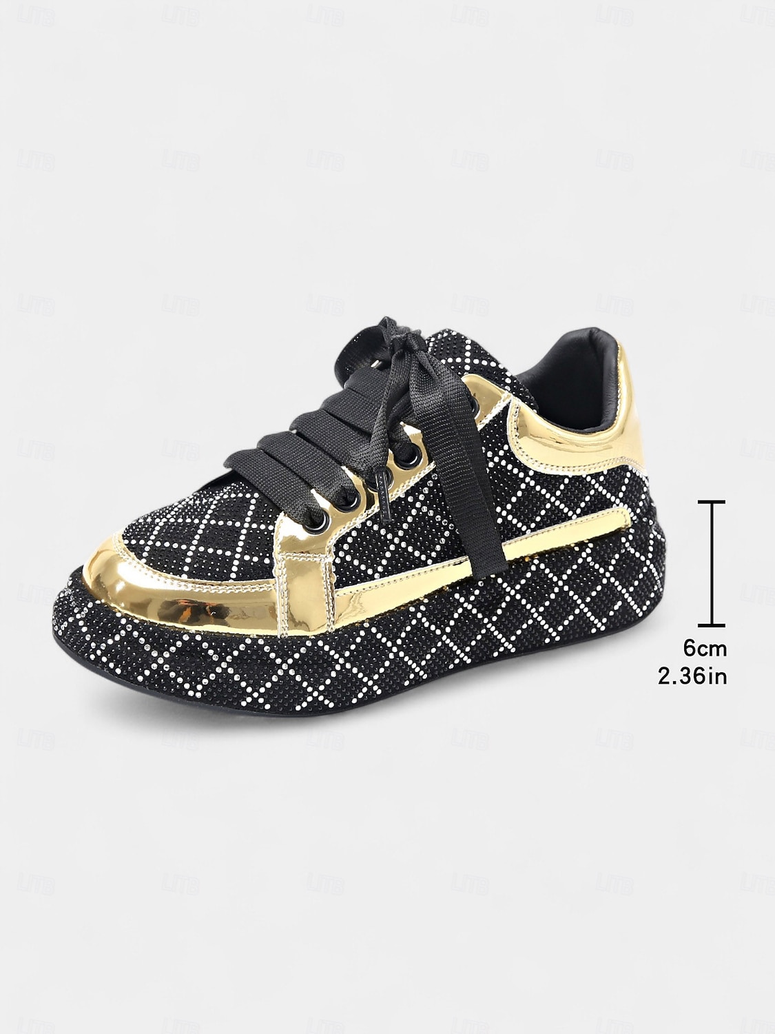 Tênis femininos acolchoados com strass - sapatos de festa com cadarço preto e prata para vida noturna, baladas e streetwear moderno de 2025 por $34.99 –P4