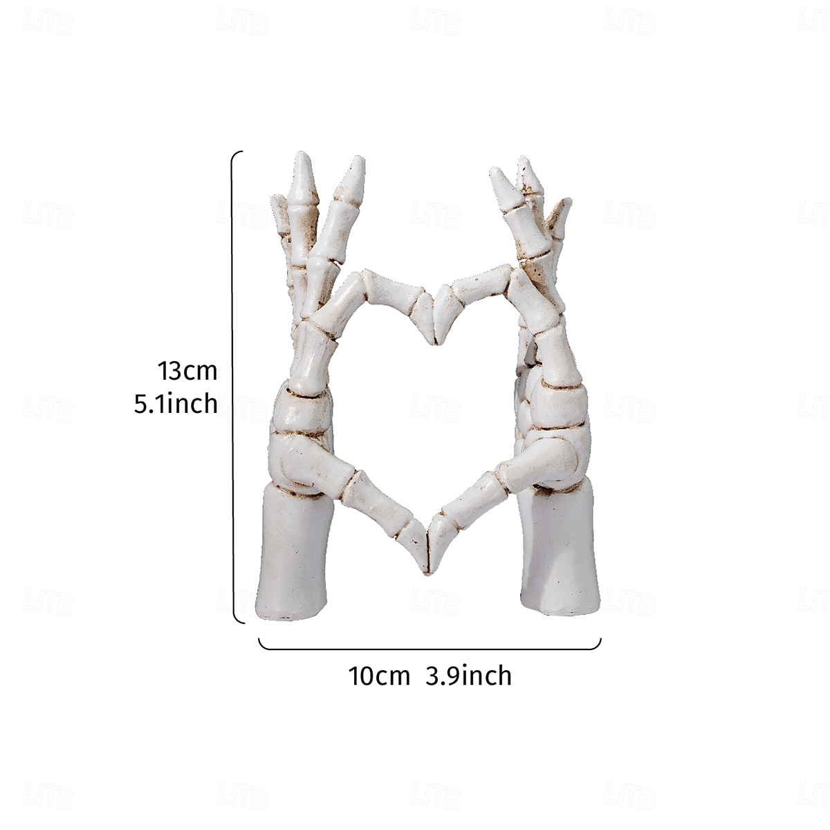 Halloween Resin Skeleton Heart Hands Decor, Skull Head with Skeleton Hands Forming Heart Shape, Spooky Tabletop Decoration for Halloween Party and Home Holiday Display 2025 - $17.49 –P2