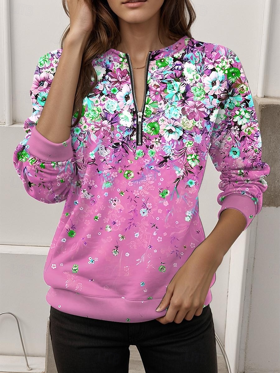 Pentru femei Hanorac pulover Hanorace cu fermoar Floral Grafic Modă Casual Manșon Lung Stil Nautic Topuri obișnuite Stradă Zilnice Fermoar Imprimeu Galben Roz Îmbujorat Albastru piscină Portocaliu 2025 - $27.99 –P4
